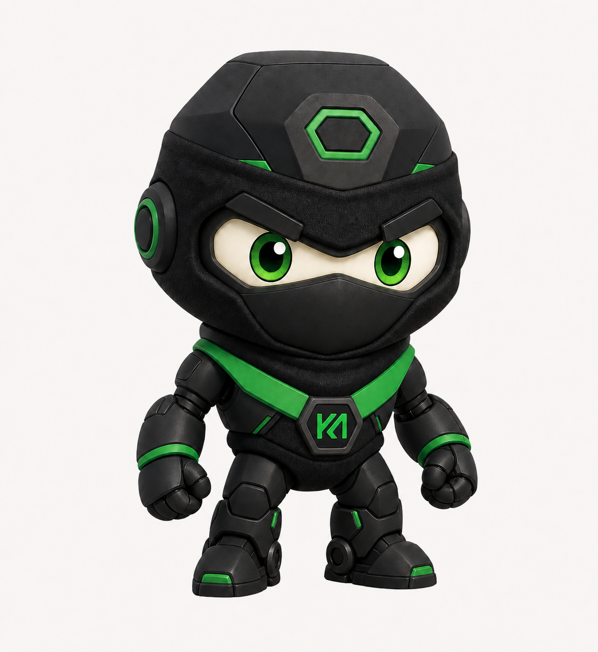 Cortex, a black-and-green ninja–robot companion